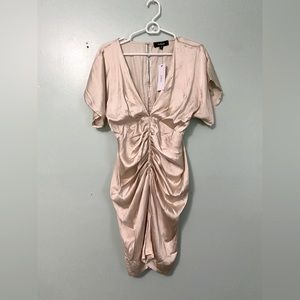 Aaka deep V neck mini dress size small ruched satin